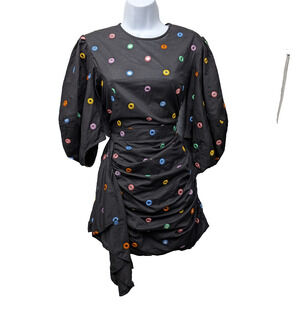 Rhode Pia dress Womens Small Glam Puff Sleeve Ruched Event LBD Polka Dot
